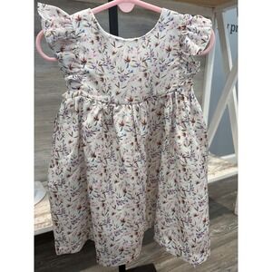 NORDSTROM Kids Girls Floral Print Ruffle Sleeve Button Back Dress 18 Months